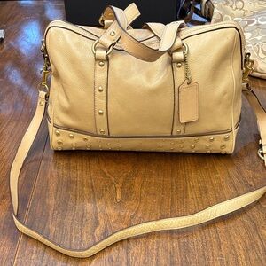 Coach Beige Leather Studded Satchel